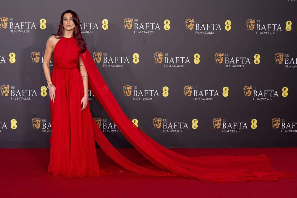 LONDON, ENGLAND - FEBRUARY 18: Dua Lipa attends the 2024 EE BAFTA Film Awards at The Royal Festival Hall on February 18, 2024 in London, England. (Photo by Jeff Spicer/Getty Images)