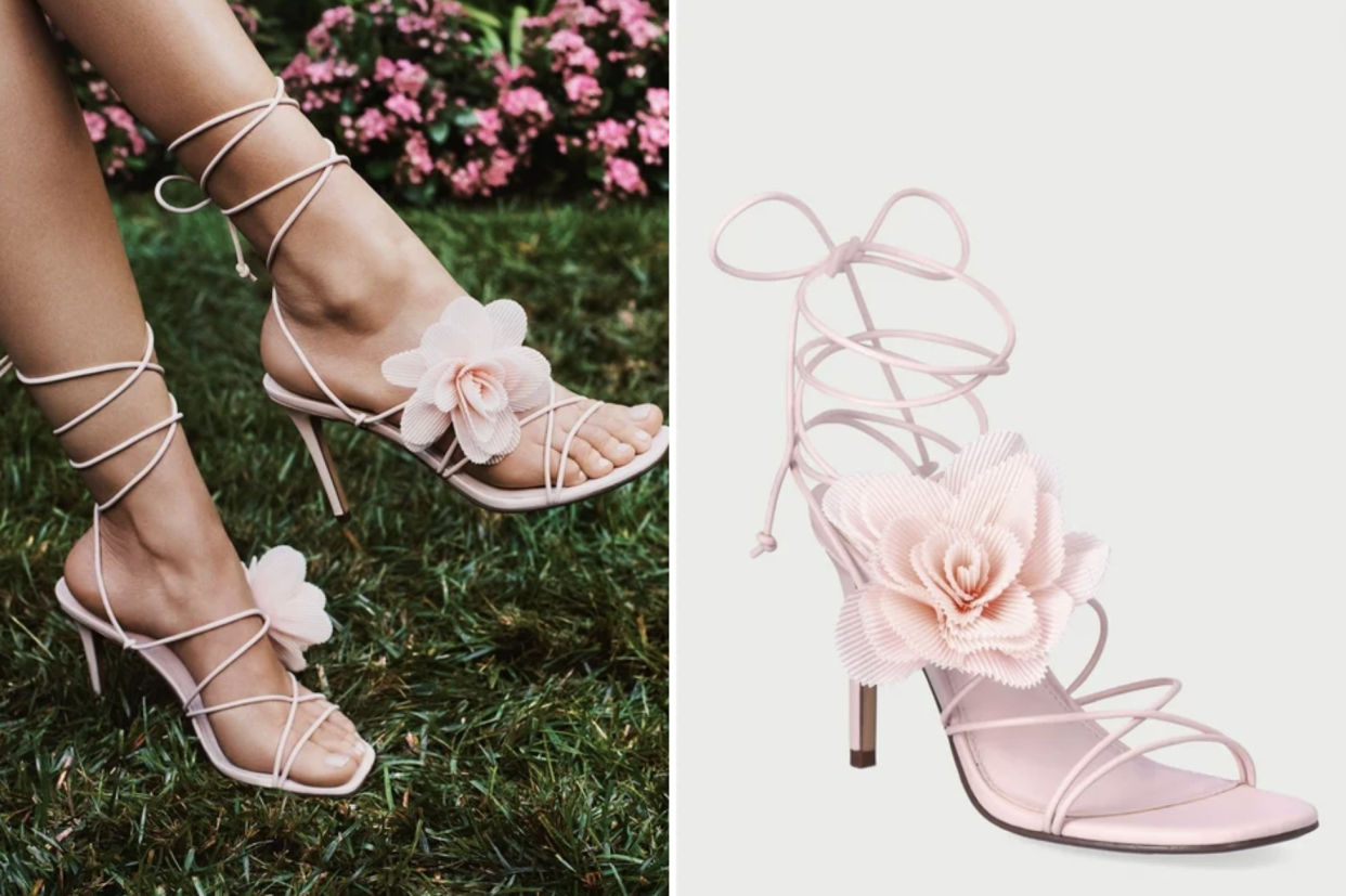 Scoop Stiletto Heel Sandals with Flower