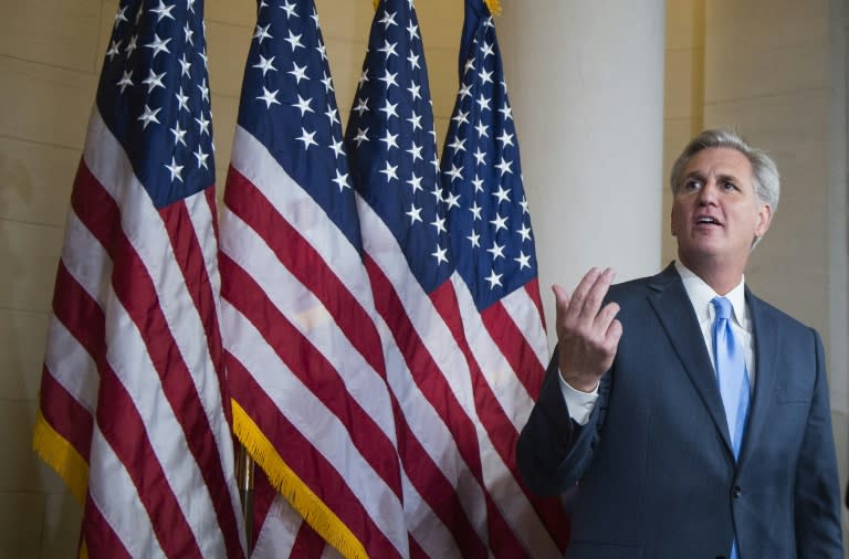 House Majority Leader Kevin McCarthy of California speaks to the press after dropping out of the race to be Speaker of the House on Capitol Hill in Washington, DC, October 8, 2015