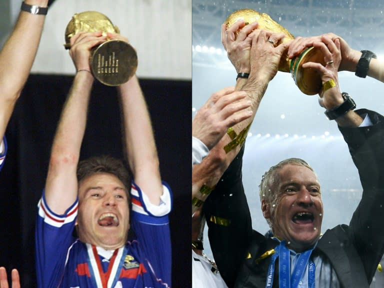 Didier Deschamps won the World Cup as a player in 1998 (left) and as a coach in 2018