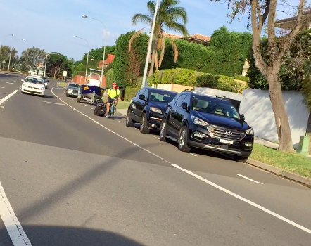 The cyclist continued along New South Head Road as a series of cars passed. Source: Supplied