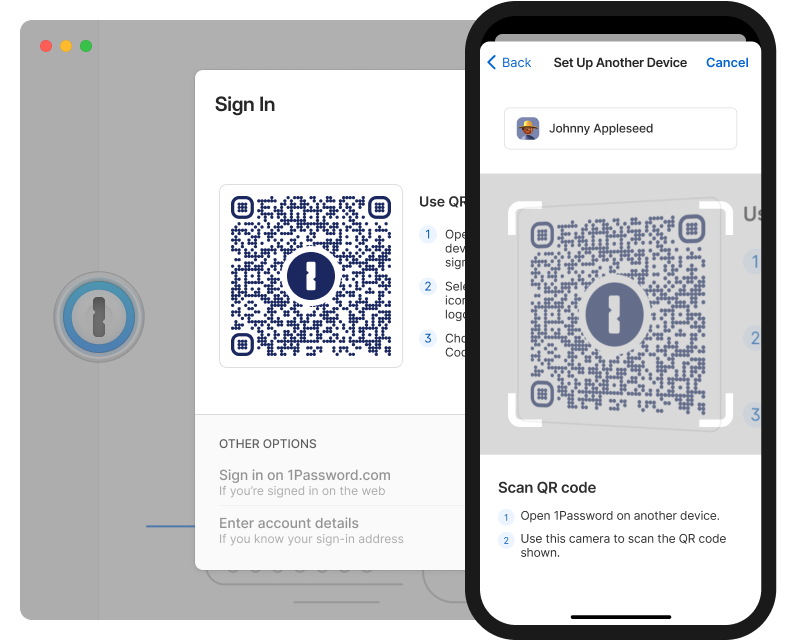  1Password QR-code sign in. 