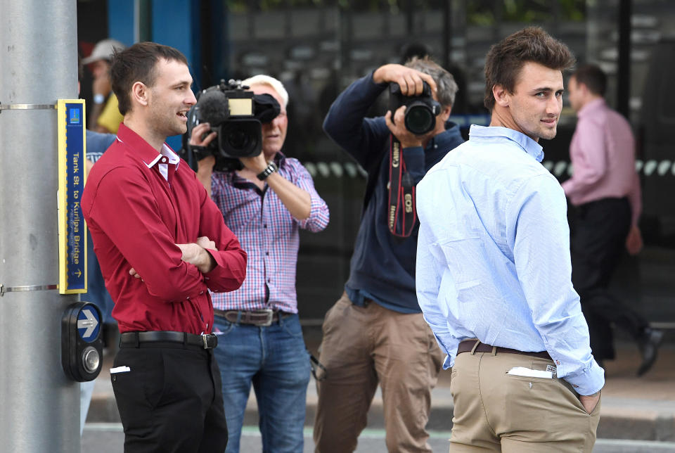 McEwan’s friends, H<span>ayden Buchanan (left) and Luke Appleton (right), </span>gave evidence in court on Monday. Source: AAP