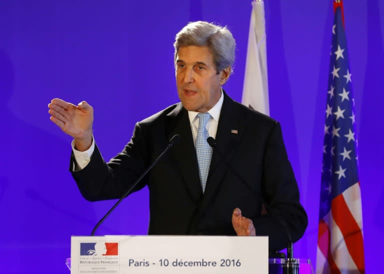 US Secretary of State John Kerry addresses the media in Paris on December 10, 2016