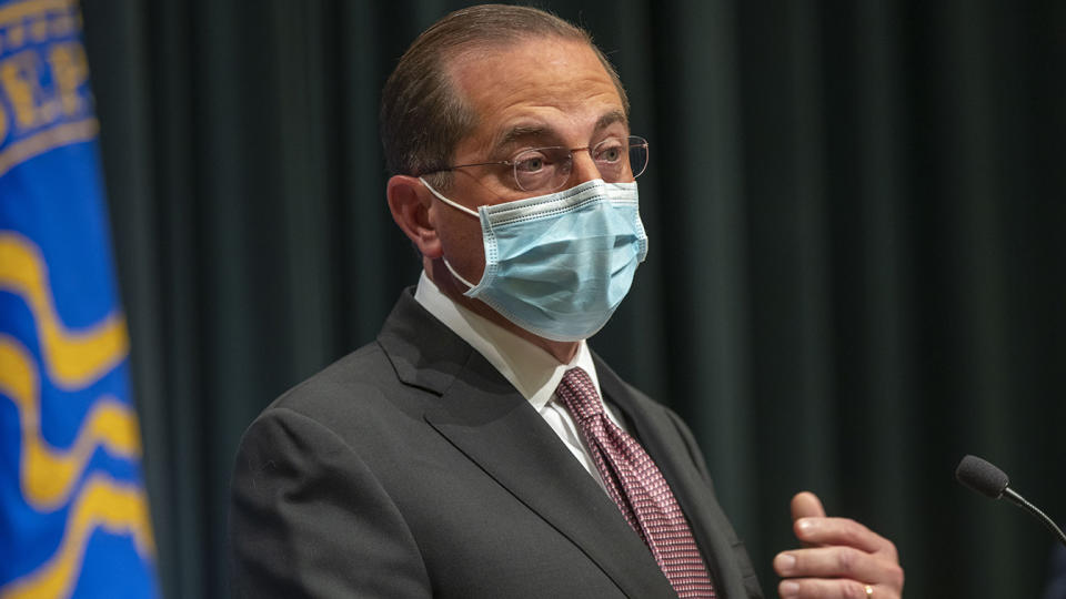 U.S. Department of Health and Human Service Secretary Alex Azar speaks during a COVID-19 briefing at the Centers for Disease Control and Prevention headquarter campus in Atlanta on, Oct. 21, 2020.  (Alyssa Pointer /Atlanta Journal-Constitution via AP)