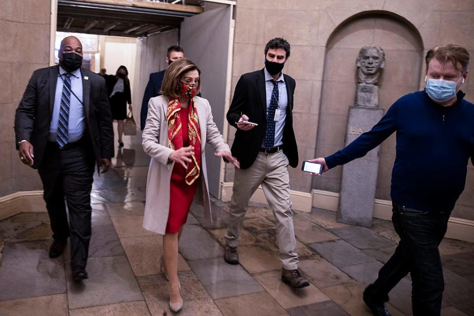 Speaker of the House Nancy Pelosi (D-CA) arrives on Capitol Hill on December 20, 2020 in Washington, DC.