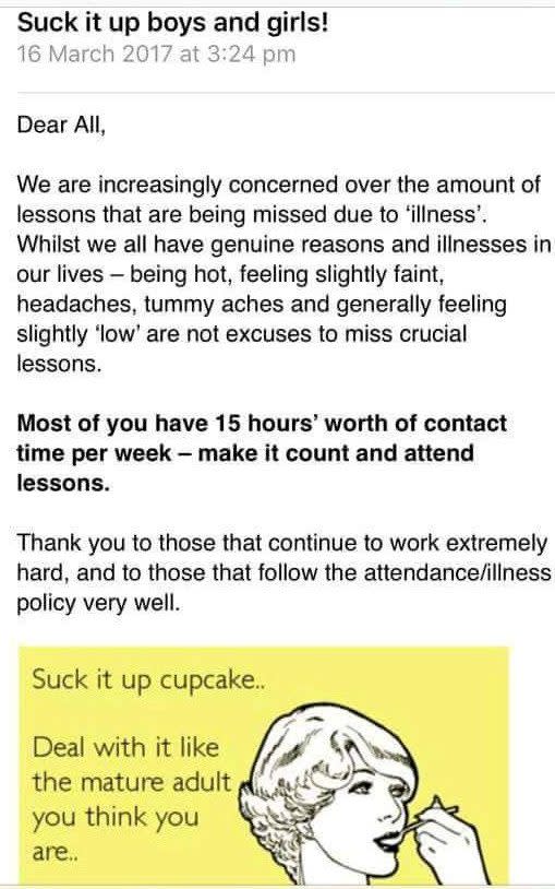 The email sent to the A level students at Norton Knatchbull School - Credit: SWNS