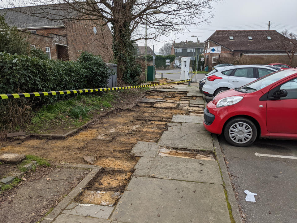 Thieves made off with the paving from a car park in a West Sussex village overnight. (SWNS)