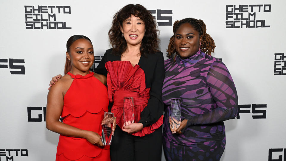 Quinta Brunson, Sandra Oh, and Danielle Brooks attend the 2023 GFS Fall Benefit on October 12, 2023 in Santa Monica, California.