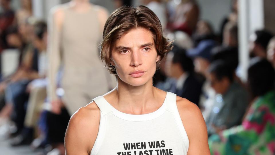 new york, new york september 08 a model walks the runway at the helmut lang fashion show during new york fashion week september 2023 the shows on september 08, 2023 in new york city photo by cindy ordgetty images