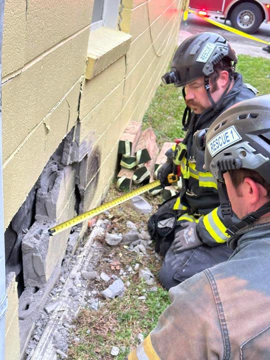 Car strikes building on Wellons St. (Courtesy: Suffolk Department of Fire and Rescue)