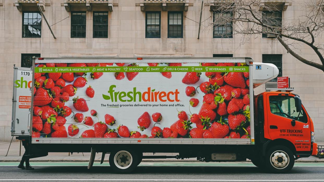 NEW YORK, NY -1 FEB 2020- View of a Fresh Direct delivery truck on the street in New York City.