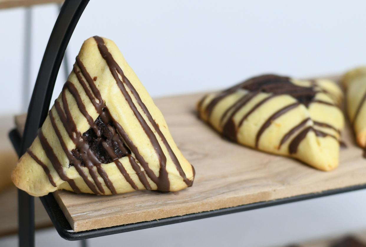 Brownie hamantaschen was created by Sara Perlman, owner of Cookie Kisses.
