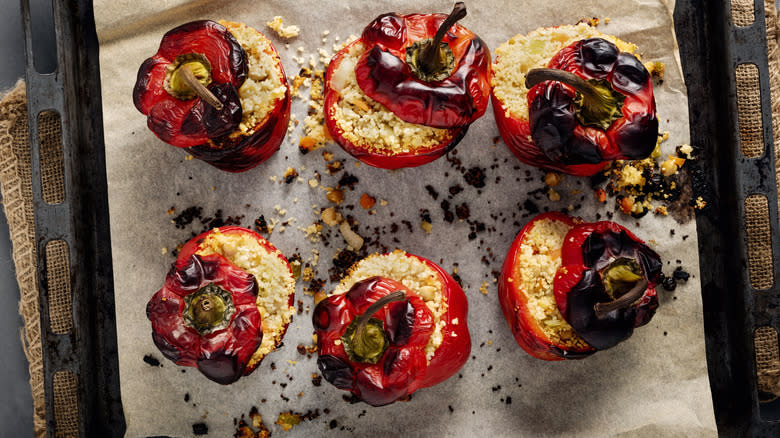 overhead shot of stuffed peppers