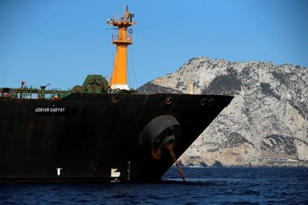 Iranian oil tanker Adrian Darya 1, before being named as Grace 1, sits anchored after the Supreme Court of the British territory lifted its detention order, in the Strait of Gibraltar