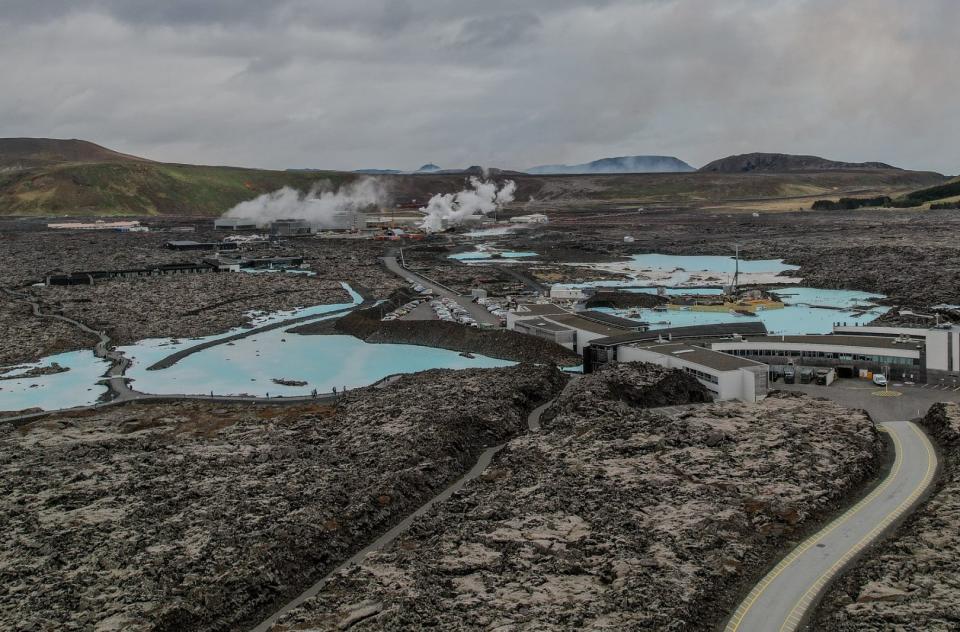 'Soft grey moss': A view of Svartsengi geothermal power station and the Blue Lagoon, recently impacted by lava flows