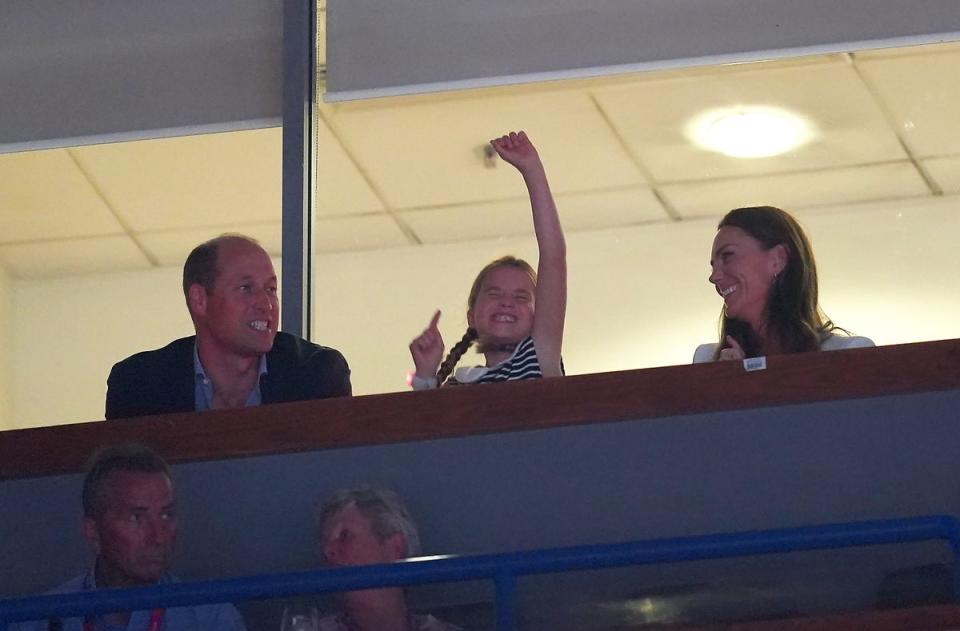 The Duke and Duchess of Cambridge with their daughter Princess Charlotte as they watch the gymnastics at the Arena Birmingham (David Davies/PA) (PA Wire)