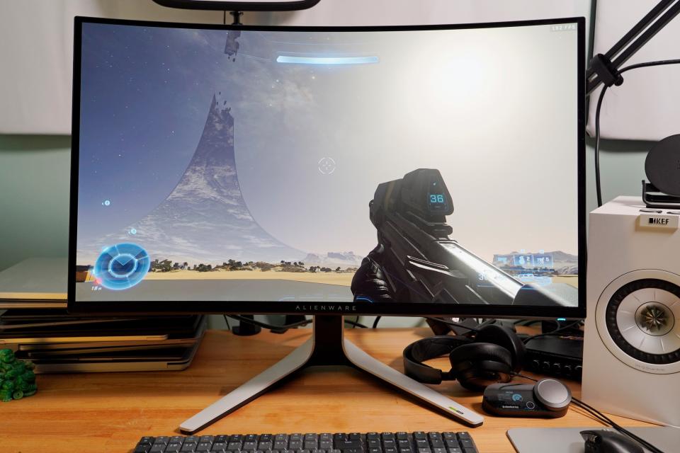 Alienware 32 4K QD-OLED gaming monitor playing Halo Infinite