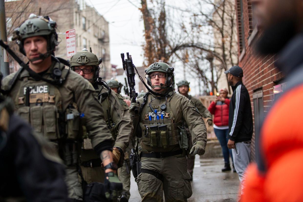 Police officers at the scene in New Jersey: AP