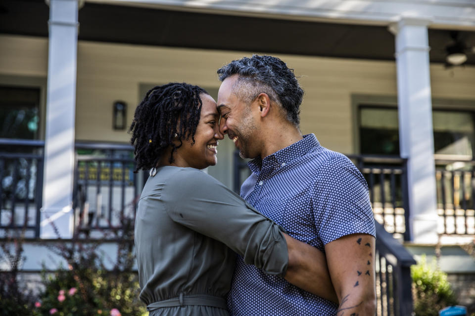 A couple embracing