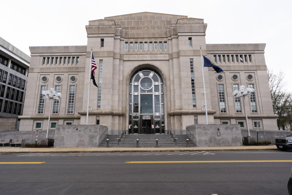 The Warren Rudman U.S. Court House is seen Friday, May 5, 2023, in Concord, N.H. The roof of the building hosts two bee hives as apart of a national effort to increase the population of pollinators. (AP Photo/Robert F. Bukaty)