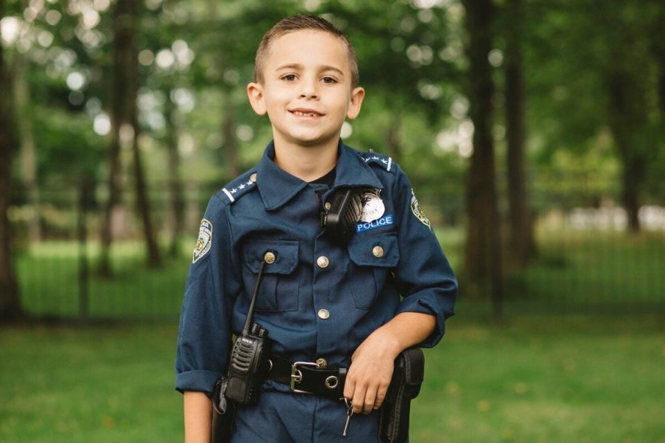 Brady Snakovsky pictured in his police gear. He is raising money for policed dogs. 