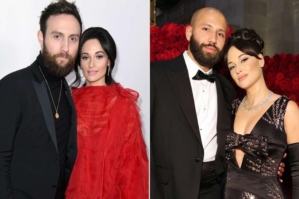 <p>Timothy Norris/Getty; Cindy Ord/MG22/Getty</p> Ruston Kelly and Kacey Musgraves at the Grammys and Cole Schafer and Kacey Musgraves at the Met Gala