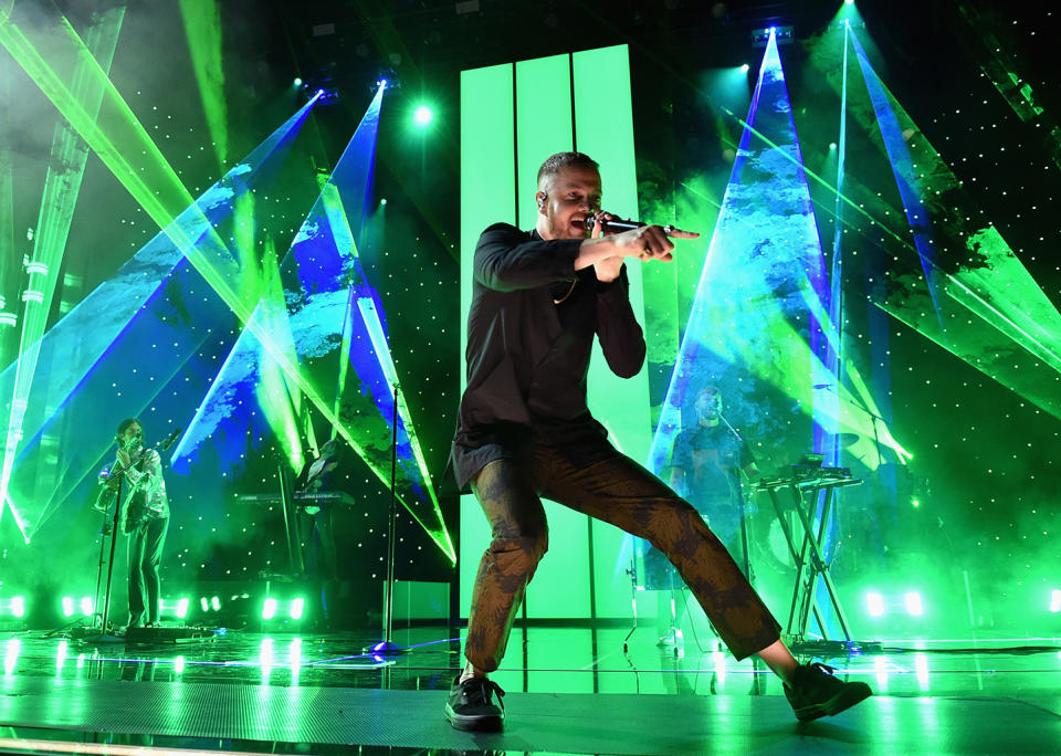 <p>Singer Dan Reynolds of Imagine Dragons performs onstage during the 2017 Billboard Music Awards at T-Mobile Arena on May 21, 2017 in Las Vegas, Nevada. (Photo by John Shearer/BBMA2017/Getty Images for dcp) </p>