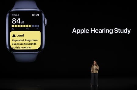 Sumbul Desai, MD, Apple’s vice president of Health speaks at an Apple event at their headquarters in Cupertino