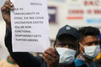 FILE PHOTO: Shortage of COVID-19 vaccine supplies at a vaccination centre, in Mumbai