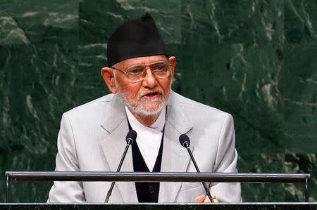 Sushil Koirala addresses the 69th United Nations General Assembly at the U.N. headquarters in New York September 26, 2014. REUTERS/Lucas Jackson/Files
