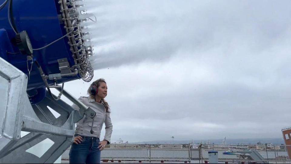 PHOTO: In San Francisco, ABC News Chief Meteorologist and Chief Climate Correspondent Ginger Zee joins scientists and a group called Silver Lining for a first of its kind outdoor study meant to develop a technology called marine cloud brightening. (ABC News)