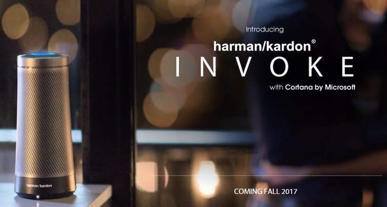 The Invoke will be available in black and silver, and feature Cortana. Image: Harman Kardon