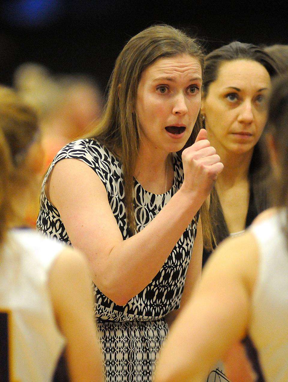 Ashland University's head coach Kari Pickens during basketball action between Ferrs State and Ashland University in the quarterifinal of the 2022 Midwest Women's basketball Regional hosted by AU Friday March 11,2022 STEVE STOKES/FOR TIMES-GAZETTE.COM