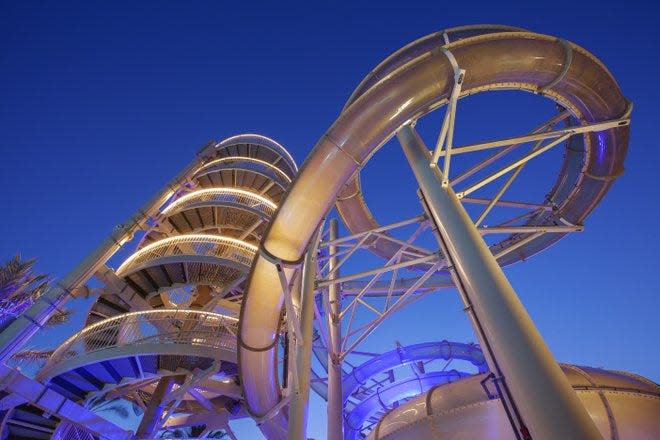Take a wild ride down the 65-foot triple waterslide called The Twist.