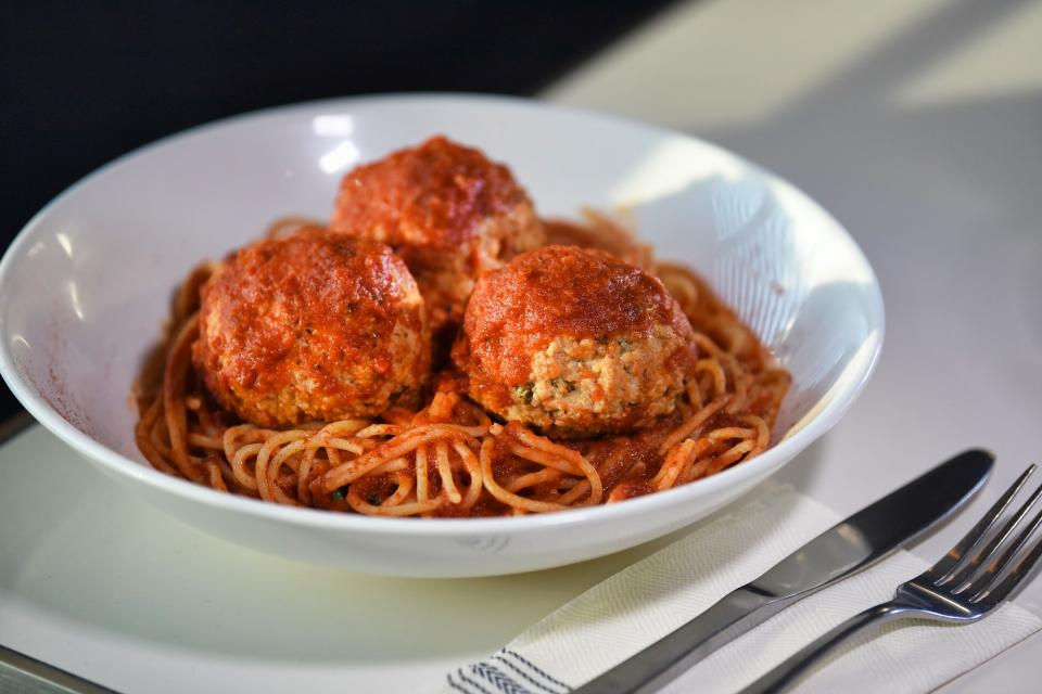 A plate of spaghetti meatballs at the Tops Diner in East Newark on 11/09/21.