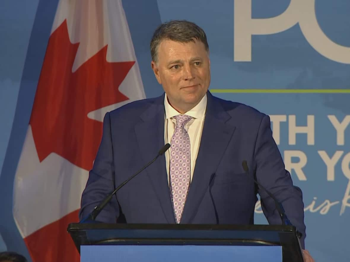 Progressive Conservative Leader Dennis King kicks off a provincial election campaign in Winsloe South on Monday evening.  (Shane Hennessey/CBC - image credit)