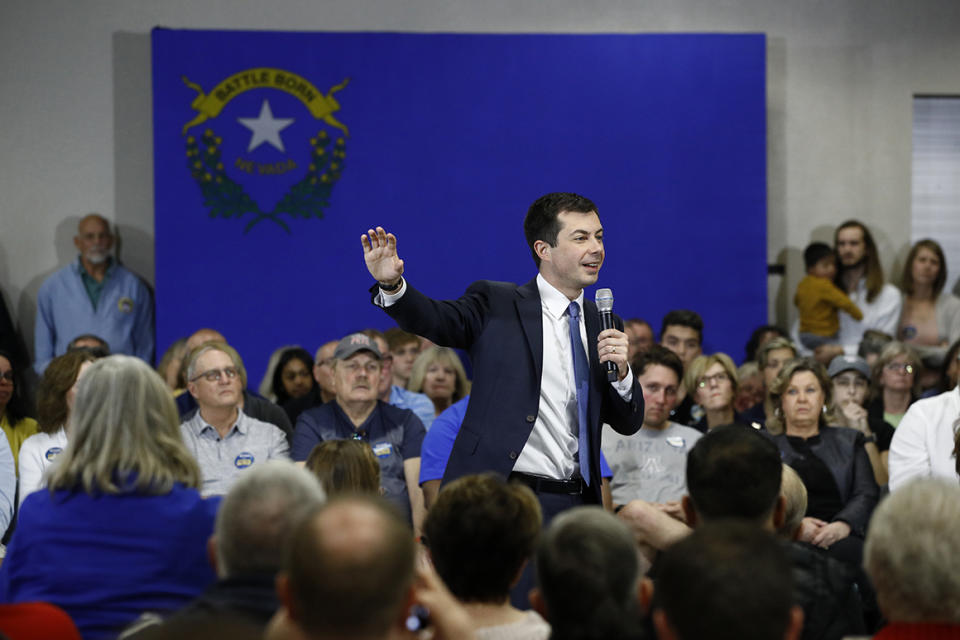 Democratic presidential candidate, former South Bend, Ind., Mayor Pete Buttigieg speaks during a campaign event at Durango Hills Community Center in Las Vegas, Tuesday, Feb. 18, 2020. (AP Photo/Patrick Semansky)