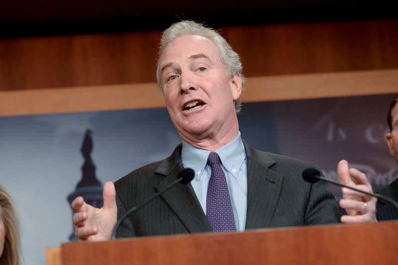 Sen. Van Hollen announces a bipartisan agreement on Turkey sanctions during a news conference in Washington