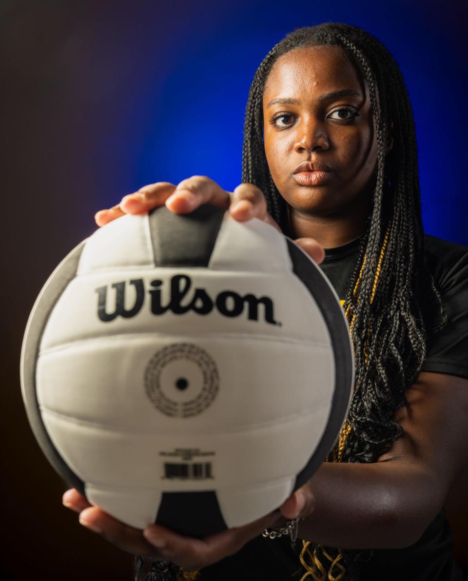 Pflugerville middle blocker Ava Roberts, a senior, says her favorite high school volleyball moment was playing in her first varsity tournament. "As a senior, it's my responsibility to make sure that everyone can enjoy playing and can grow this season," she said.