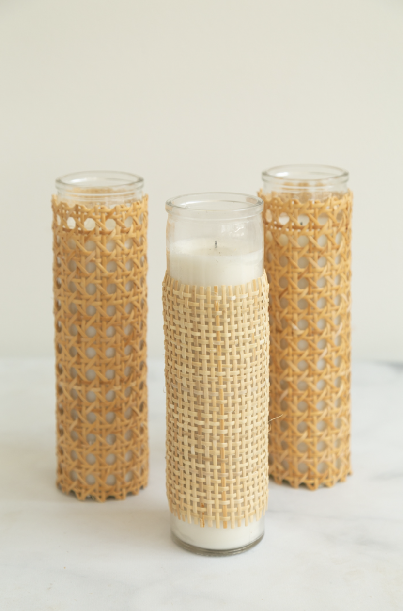 DIY Cane Wrapped Candles