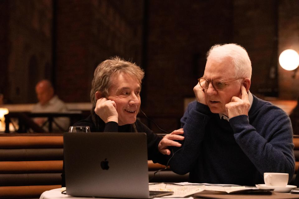 Oliver (Martin Short) and Charles (Steve Martin) listen to one of their favorite true crime podcasts on "Only Murders in the Building."