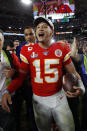 MIAMI, FLORIDA - FEBRUARY 02: Patrick Mahomes #15 of the Kansas City Chiefs celebrates after defeating the San Francisco 49ers 31-20 in Super Bowl LIV at Hard Rock Stadium on February 02, 2020 in Miami, Florida. (Photo by Kevin C. Cox/Getty Images)