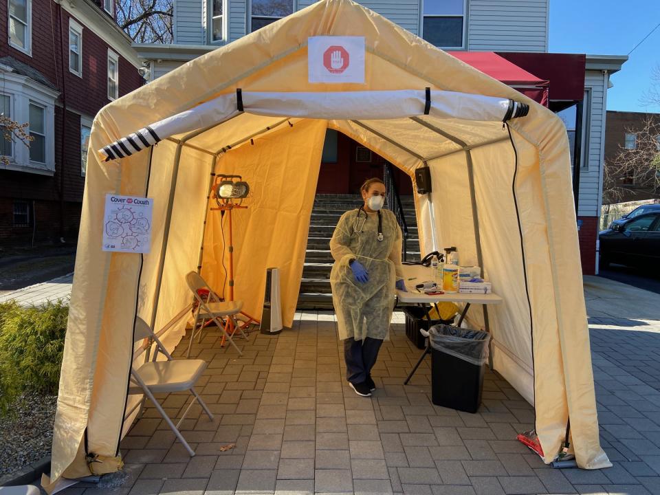 Triage tents have been set up outside of Salerno's two offices that have remained open. (Courtesy of Alexander Salerno)