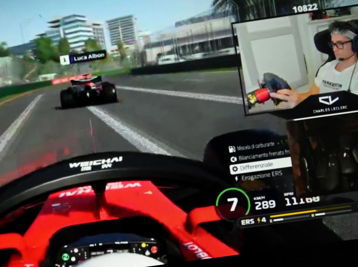 Ferrari driver Charles Leclerc racing in a virtual Grand Prix: Getty