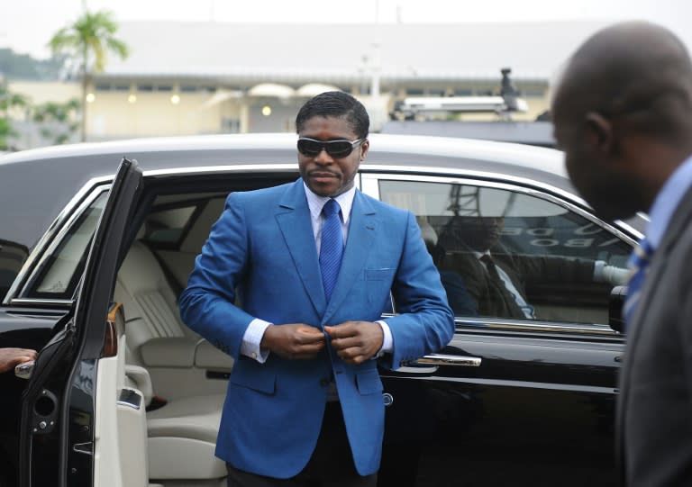 Teodorin Obiang, the son of Equatorial Guinea's president, arrives at Malabo stadium for ceremonies to celebrate his 41st birthday on June 24, 2013