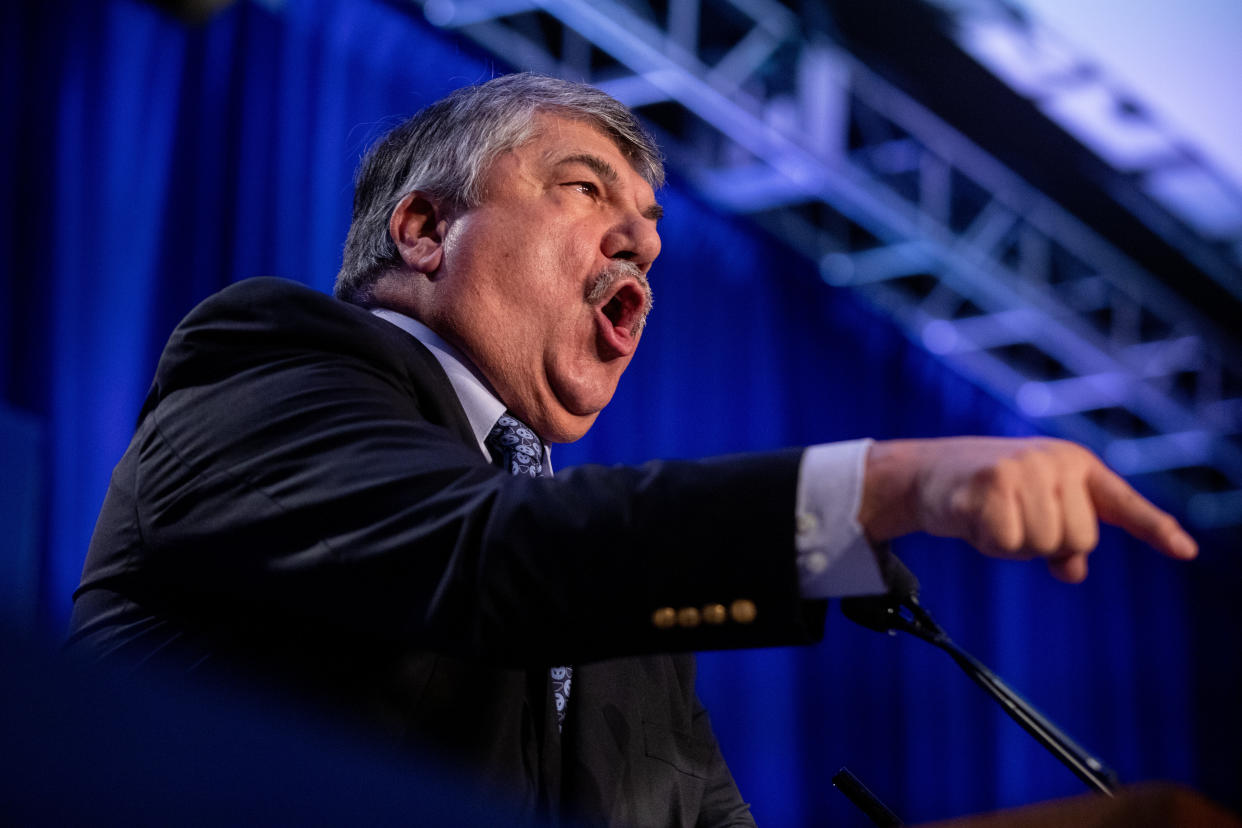 Richard Trumka, president of the AFL-CIO, speaks at a labor conference in February 2020. Avenda&ntilde;o believes that her anti-harassment work upset Trumka and that he pushed United Way Worldwide to fire her. (Photo: Amanda Andrade-Rhoades/Bloomberg/Getty Images)