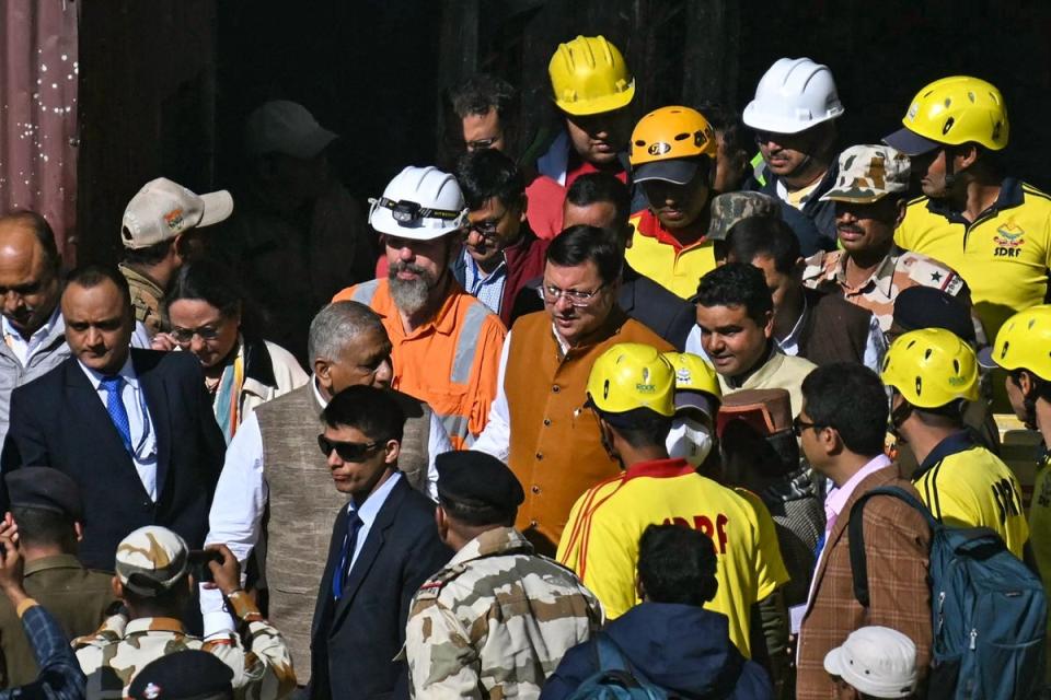 Uttarakhand Chief Minister Pushkar Singh Dhami at the site (AFP via Getty Images)