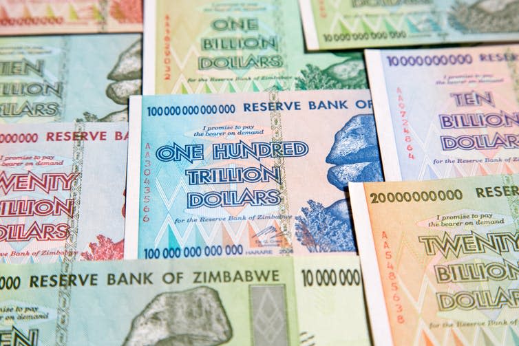 <span class="caption">Have you ever seen so much money?</span> <span class="attribution"><a class="link " href="https://www.shutterstock.com/image-photo/banknotes-zimbabwe-after-hyperinflation-1185502480?src=d6qGsQol7rYGPlGxbztaeQ-1-34" rel="nofollow noopener" target="_blank" data-ylk="slk:Shutterstock.;elm:context_link;itc:0;sec:content-canvas">Shutterstock.</a></span>