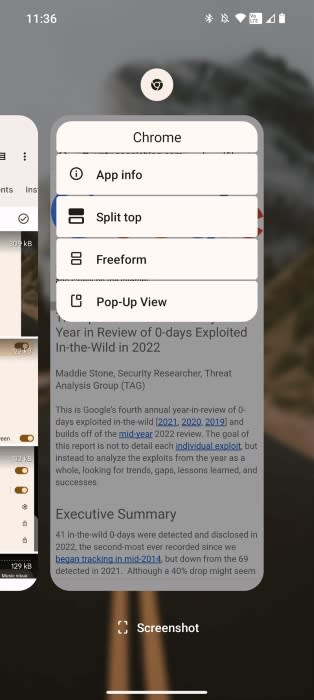 Nothing OS 2.0 long-press context menu on recent apps view